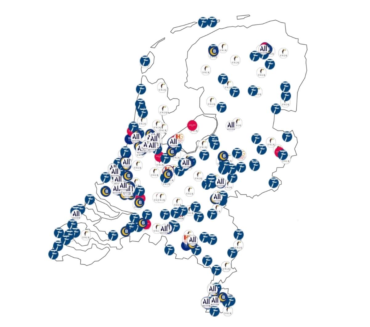 Locatie van de grootste hotel formules in Nederland